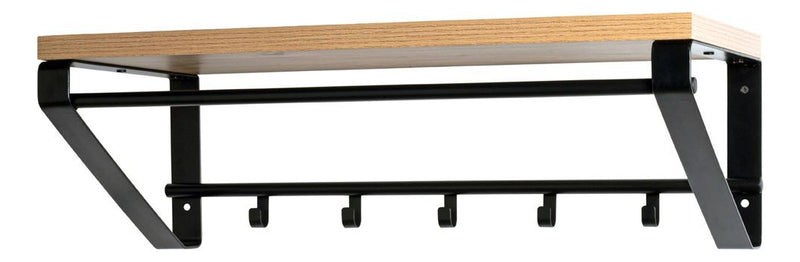 Haku Wandgarderobe mit 5 Haken, Kleiderstange und Ablage in Eiche-Optik