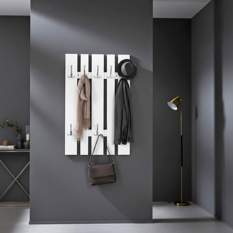 Haku Wandgarderobe mit 8 Haken in Edelstahloptik, weiß, für Flur