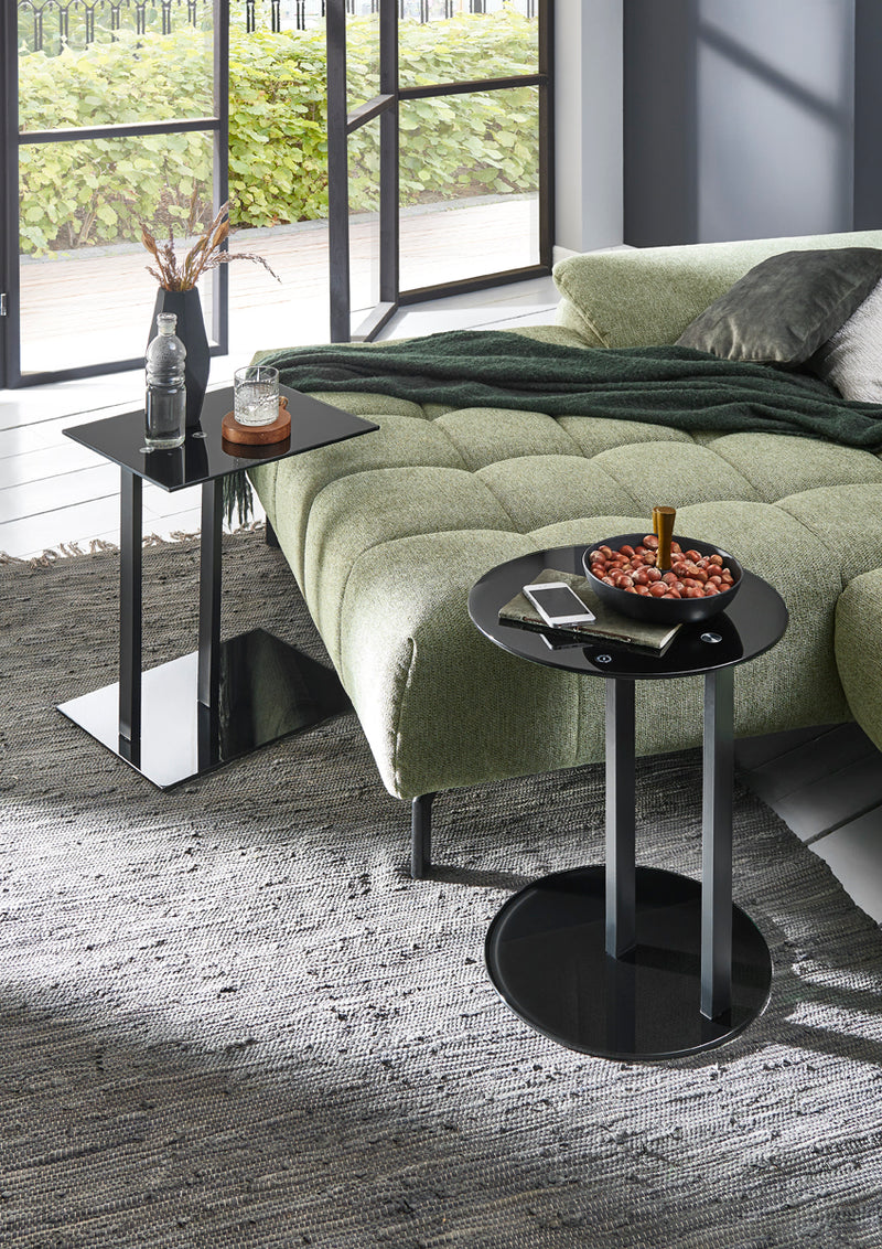 Haku Beistelltisch aus Stahlrohr mit Glasablage, schwarz, modernes Design