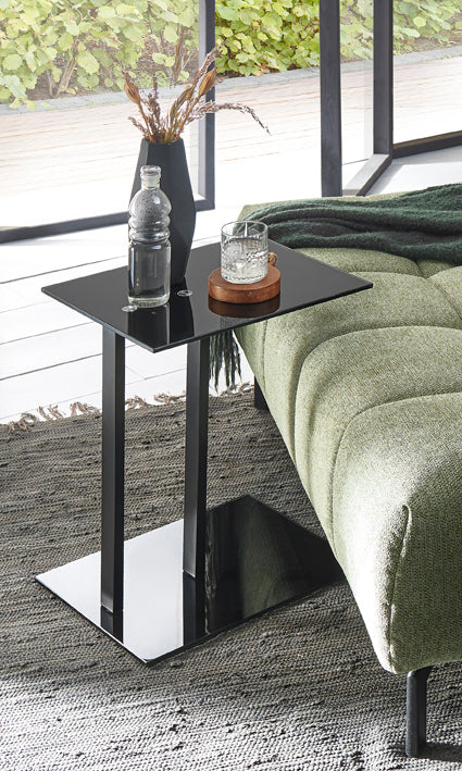 Haku Beistelltisch aus Stahlrohr mit Glasablage, schwarz, modernes Design
