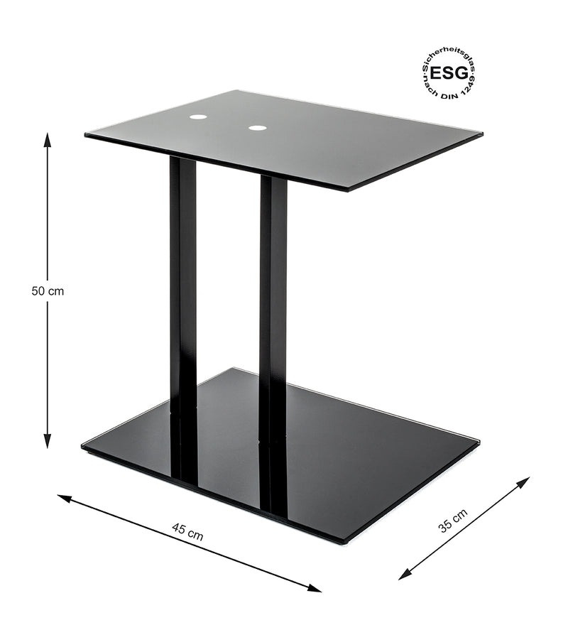 Haku Beistelltisch aus Stahlrohr mit Glasablage, schwarz, modernes Design