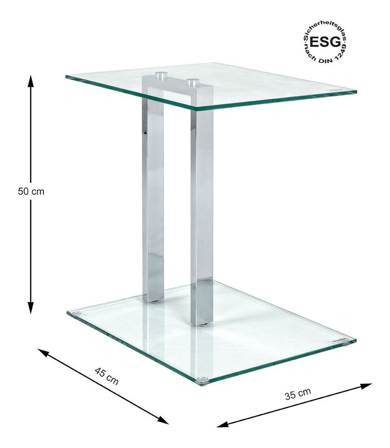Haku Beistelltisch aus Stahlrohr in Chrom-Optik mit Sicherheitsglas