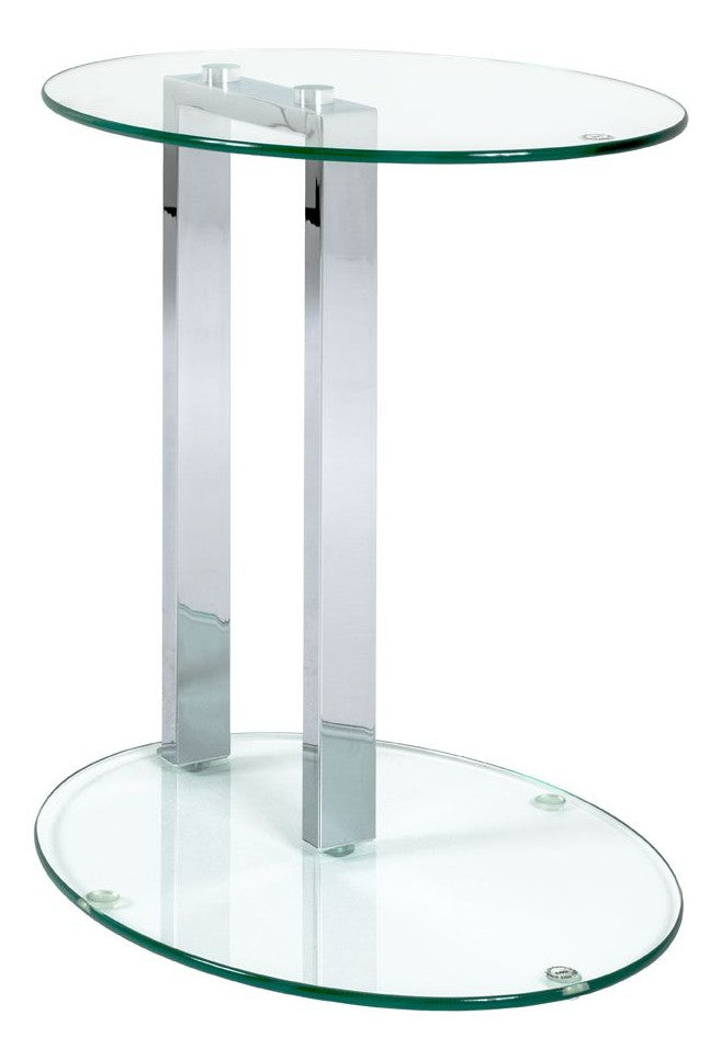 Haku Beistelltisch oval, Stahlrohr chrom mit Sicherheitsglas-Ablage