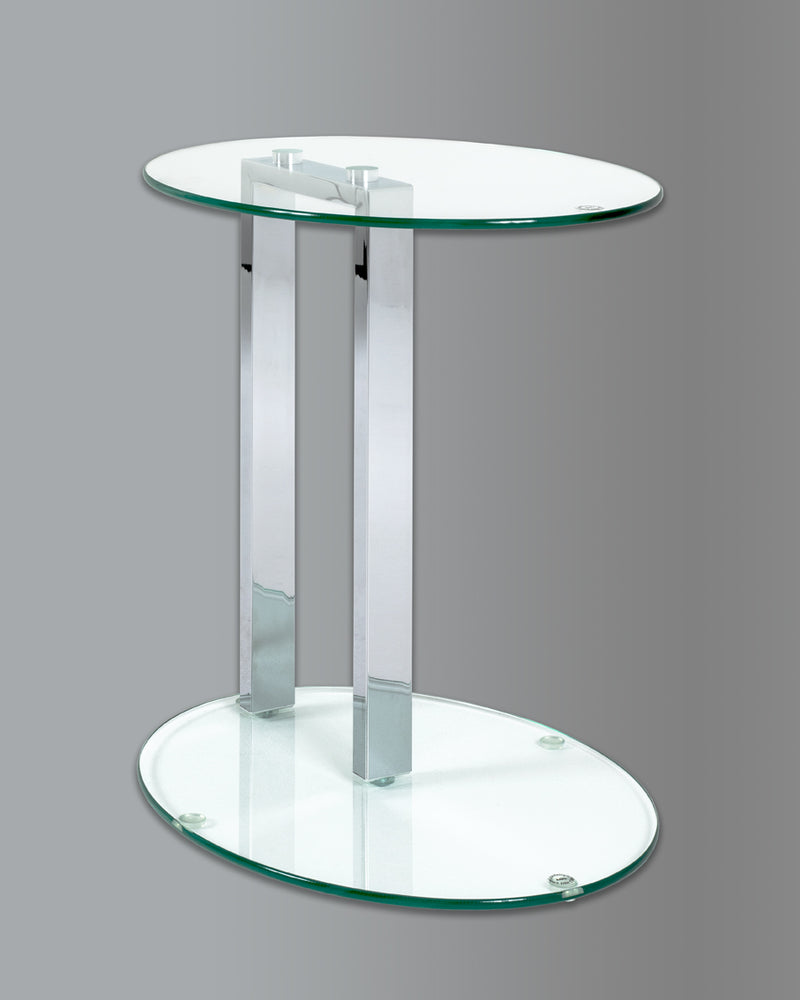 Haku Beistelltisch oval, Stahlrohr chrom mit Sicherheitsglas-Ablage