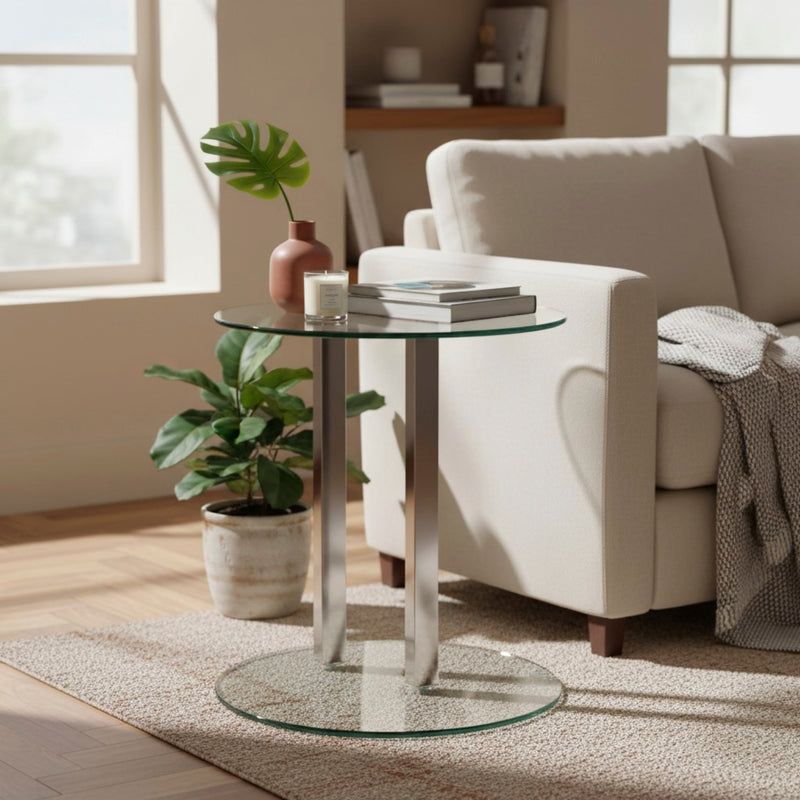 Haku Beistelltisch rund, Gestell Chrom, Ablage Sicherheitsglas