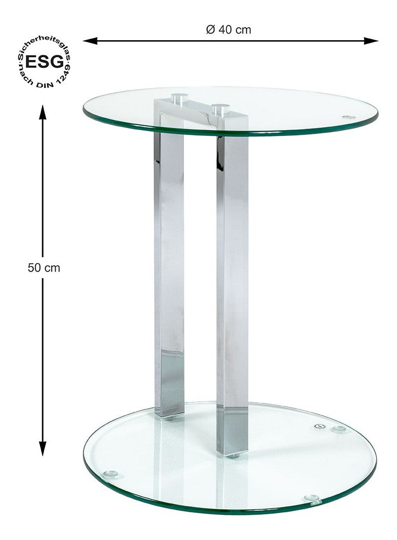 Haku Beistelltisch rund, Gestell Chrom, Ablage Sicherheitsglas
