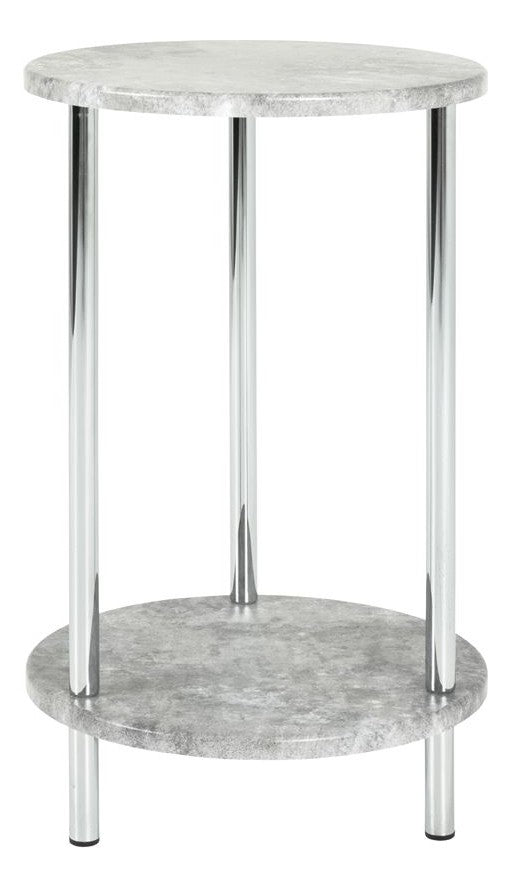 Haku Beistelltisch rund in Betonoptik mit Chrom-Gestell, modern