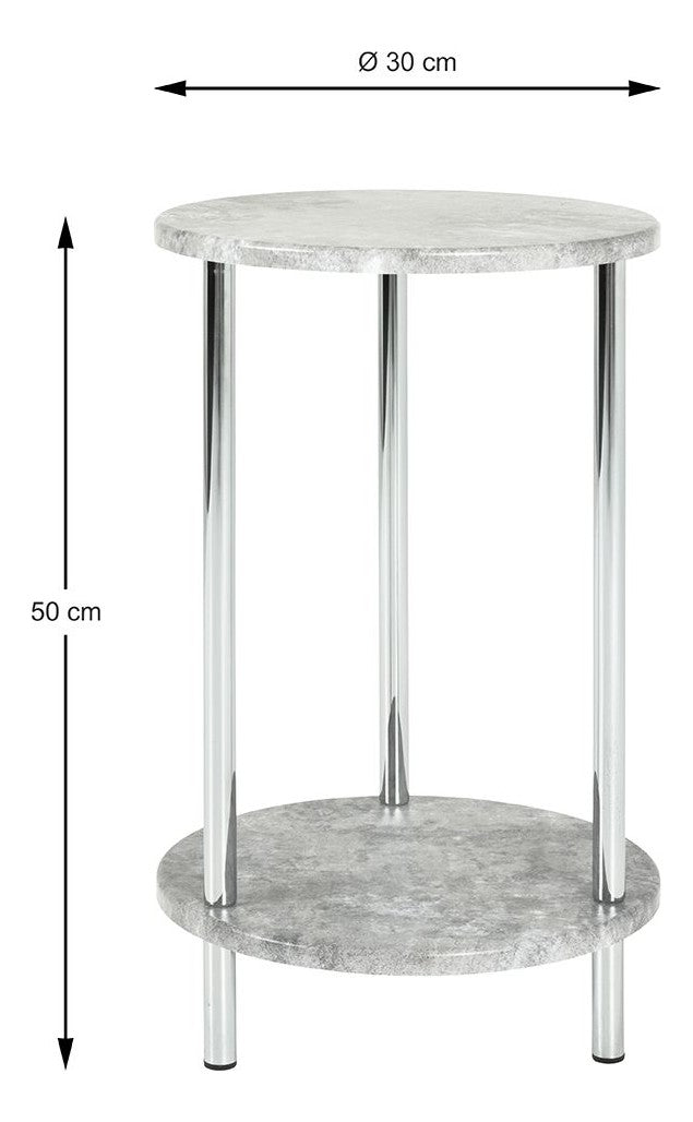 Haku Beistelltisch rund in Betonoptik mit Chrom-Gestell, modern