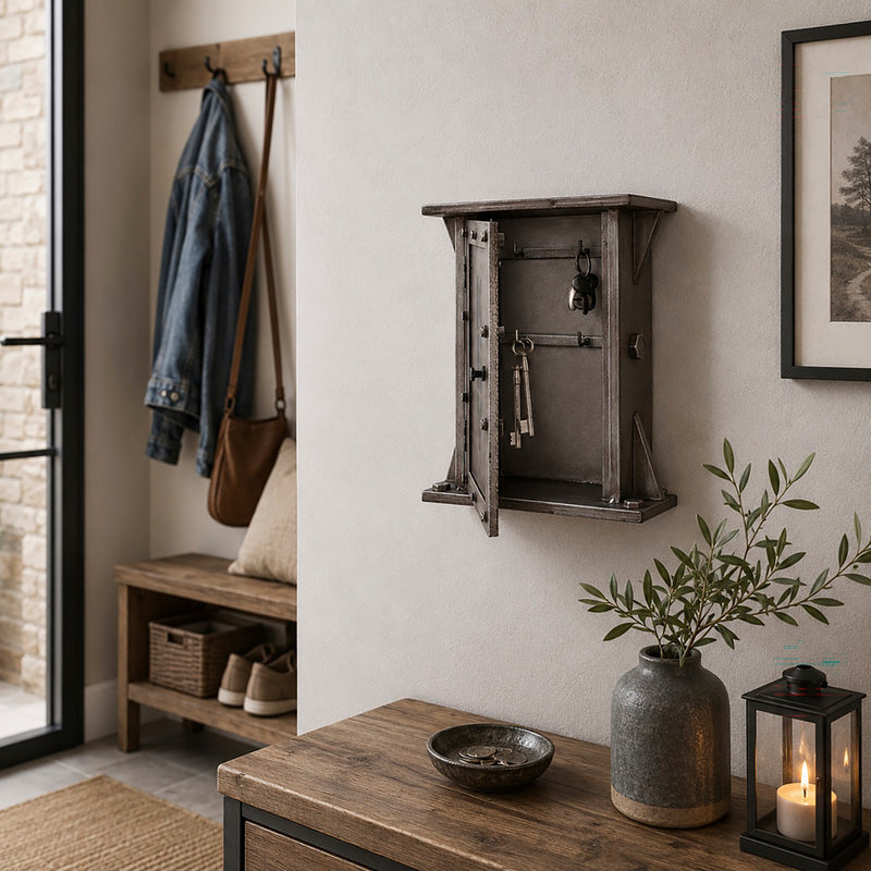 Haku Schlüsselkasten mit 4 Haken, Anthrazit, Industrial-Stil