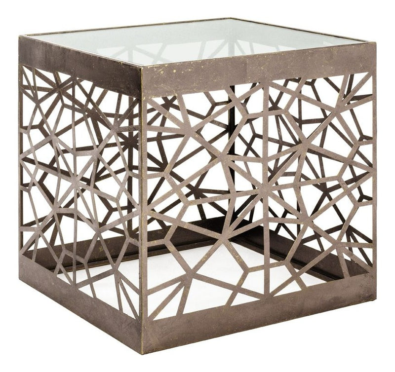 Haku Beistelltisch Art Deco mit Glasablage in Bronze, 50x50 cm
