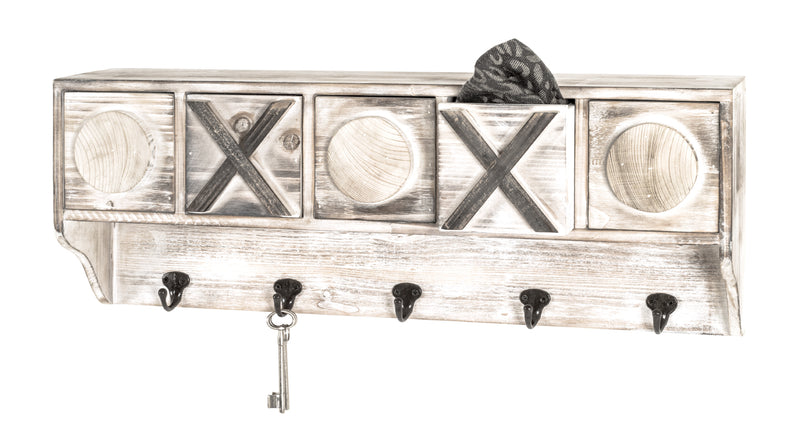 Wandgarderobe mit 5 Haken und 5 Schubladen, Massivholz grau-schwarz – Ansicht 2