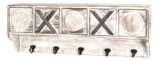 Wandgarderobe mit 5 Haken und 5 Schubladen, Massivholz grau-schwarz – Ansicht 1