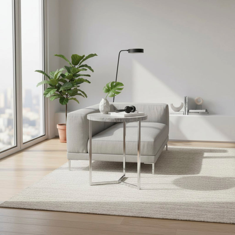 Beistelltisch rund, Betonoptik mit Chrom-Gestell im Y-Design – Ansicht 2