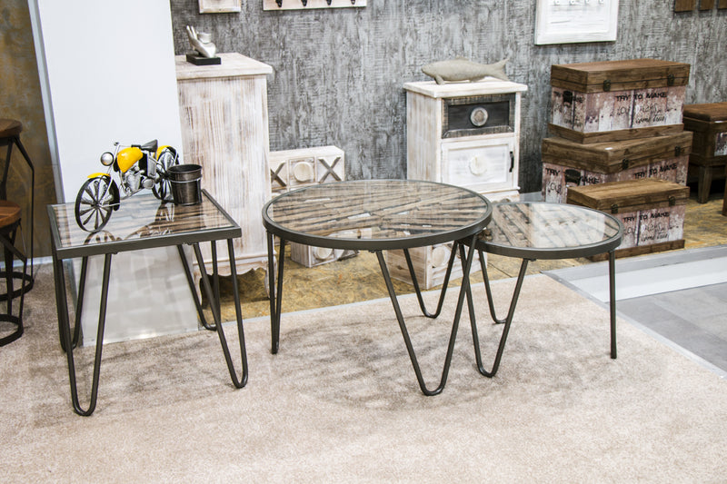 Haku Beistelltisch Art Deco mit Glasablage und Massivholz, anthrazit