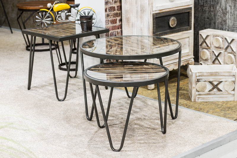 Haku Beistelltisch Art Deco mit Glasablage und Massivholz, anthrazit