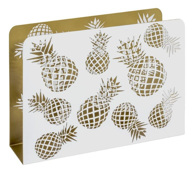 Haku Zeitungsständer aus Metall, weiß-goldfarben mit Ananas-Motiv