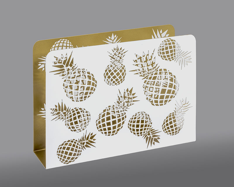 Haku Zeitungsständer aus Metall, weiß-goldfarben mit Ananas-Motiv