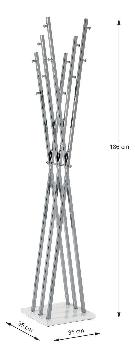 Haku Garderobenständer mit 12 Haken, Stahlrohr verchromt, Fuß weiß