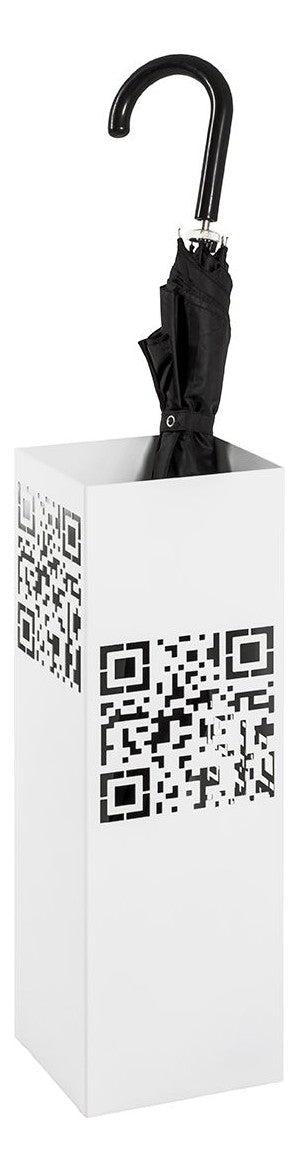 Haku Schirmständer aus Metall, weiß mit abstrakter QR-Code-Stanzung