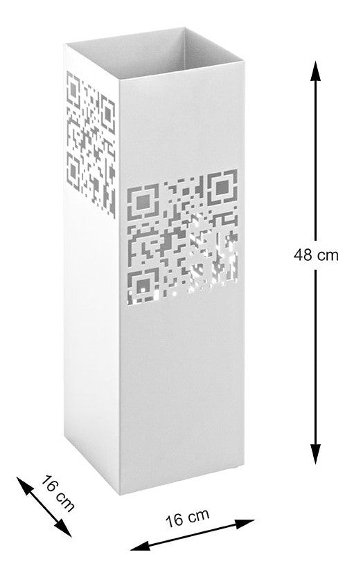 Haku Schirmständer aus Metall, weiß mit abstrakter QR-Code-Stanzung