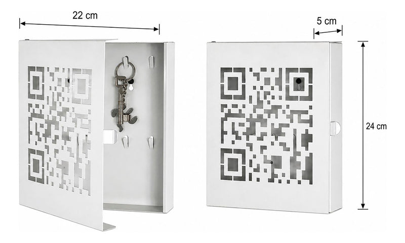 Haku Schlüsselkasten weiß mit 10 Haken und QR-Code-Stanzung