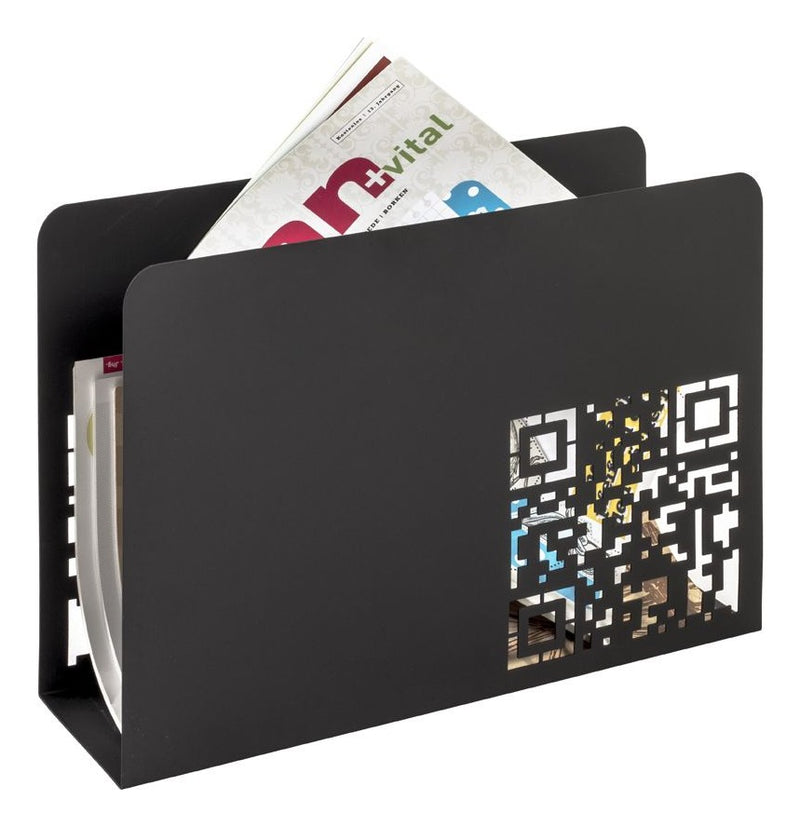Haku Zeitungsständer aus Metall, schwarz lackiert mit QR-Code-Muster