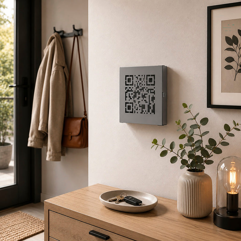 Haku Schlüsselkasten mit 10 Haken, grau mit QR-Code-Stanzung