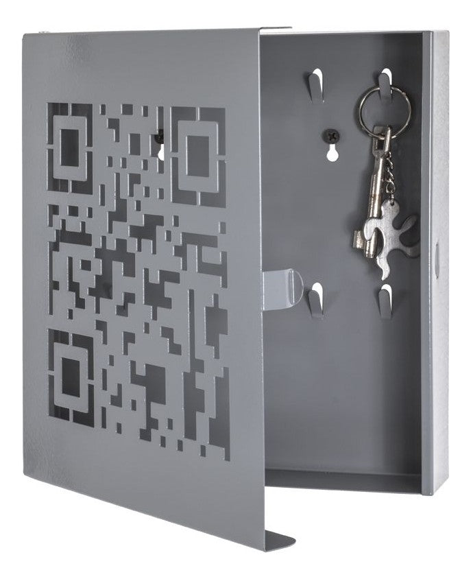 Haku Schlüsselkasten mit 10 Haken, grau mit QR-Code-Stanzung