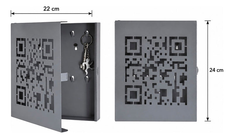 Haku Schlüsselkasten mit 10 Haken, grau mit QR-Code-Stanzung