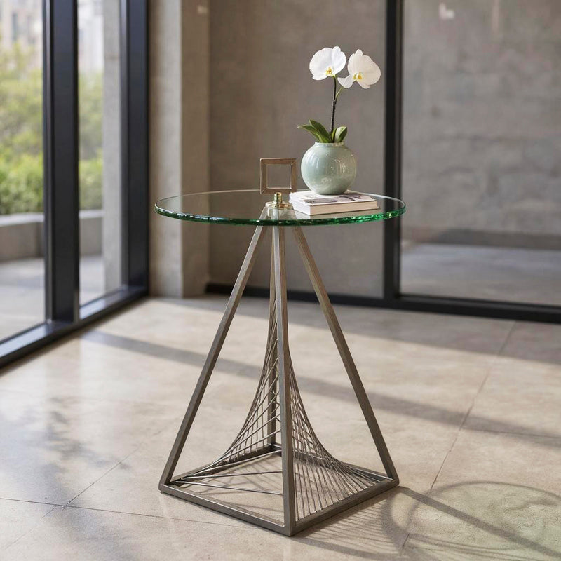 Haku Beistelltisch rund mit Sicherheitsglas-Ablage und grauem Metallgestell