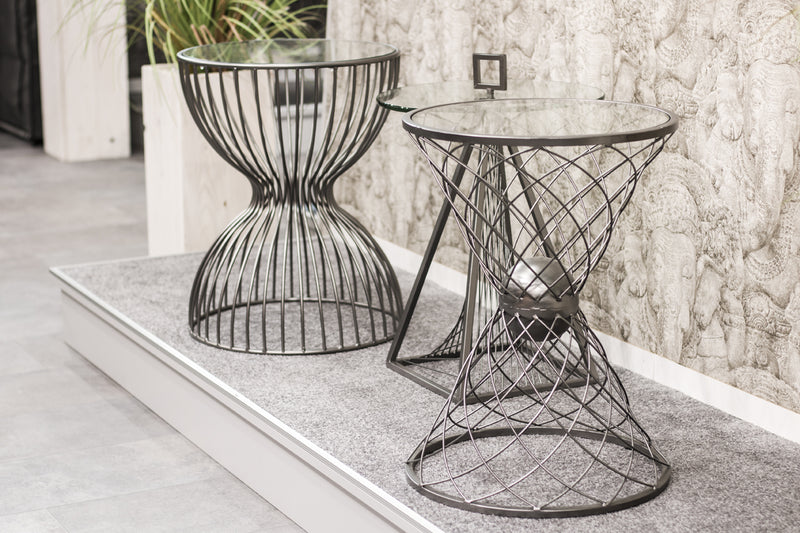 Haku Beistelltisch rund mit Sicherheitsglas-Ablage und grauem Metallgestell