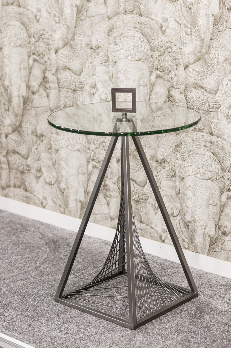 Haku Beistelltisch rund mit Sicherheitsglas-Ablage und grauem Metallgestell