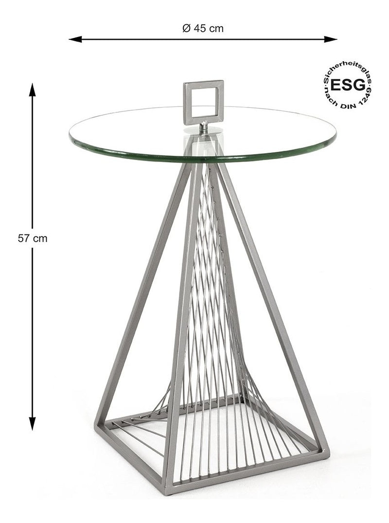 Haku Beistelltisch rund mit Sicherheitsglas-Ablage und grauem Metallgestell