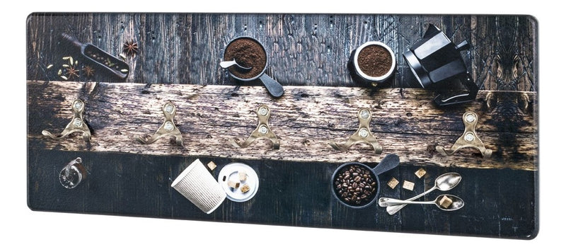 Wandgarderobe Kaffeetasse mit 5 Edelstahlhaken, Braun-Silber – Ansicht 1