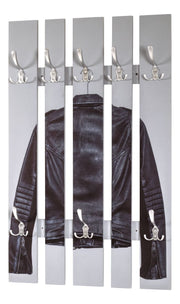 Wandgarderobe mit 8 Haken, Motiv Lederjacke, Edelstahloptik – Ansicht 1