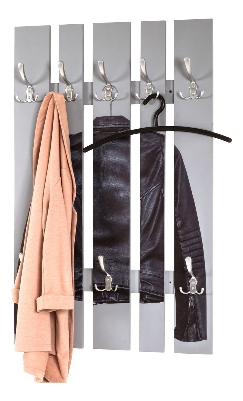 Wandgarderobe mit 8 Haken, Motiv Lederjacke, Edelstahloptik – Ansicht 3