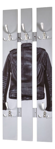 Wandgarderobe mit 5 Haken, Motiv Lederjacke, Edelstahloptik – Ansicht 1
