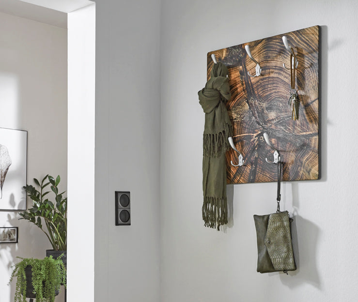Wandgarderobe Baumscheibe mit 5 Haken in Edelstahloptik – Ansicht 3