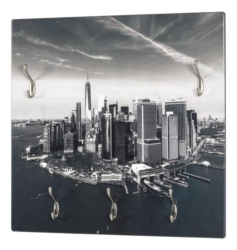 Haku Wandgarderobe mit Skyline-Motiv, 5 Haken, Edelstahloptik