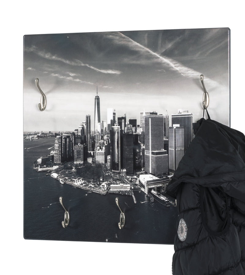 Haku Wandgarderobe mit Skyline-Motiv, 5 Haken, Edelstahloptik