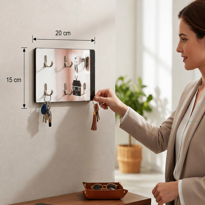 Haku Schlüsselboard mit 4 Haken, Motiv Schlüsselbund, Edelstahloptik