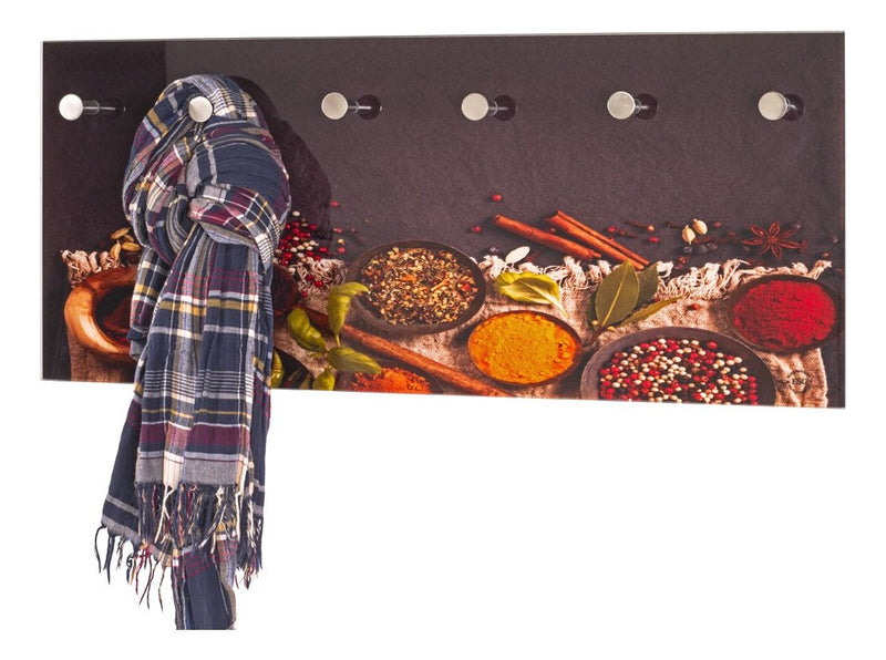 Wandgarderobe aus Glas mit Gewürz-Motiv, 6 Haken Edelstahloptik – Ansicht 2