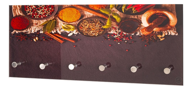 Wandgarderobe aus Glas mit Gewürz-Motiv, 6 Haken Edelstahloptik – Ansicht 4
