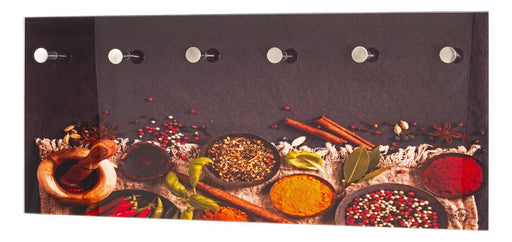 Wandgarderobe aus Glas mit Gewürz-Motiv, 6 Haken Edelstahloptik – Ansicht 1