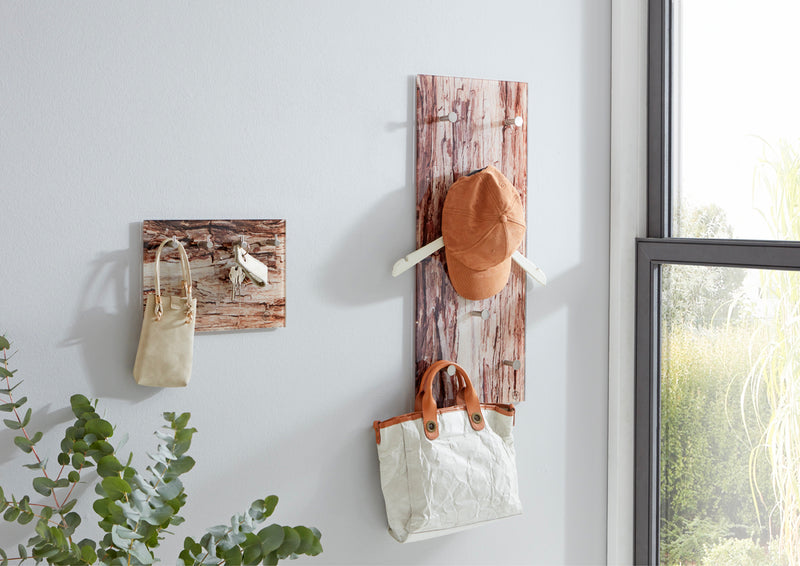 Haku Wandgarderobe aus Sicherheitsglas mit Baumrinden-Motiv, 6 Haken