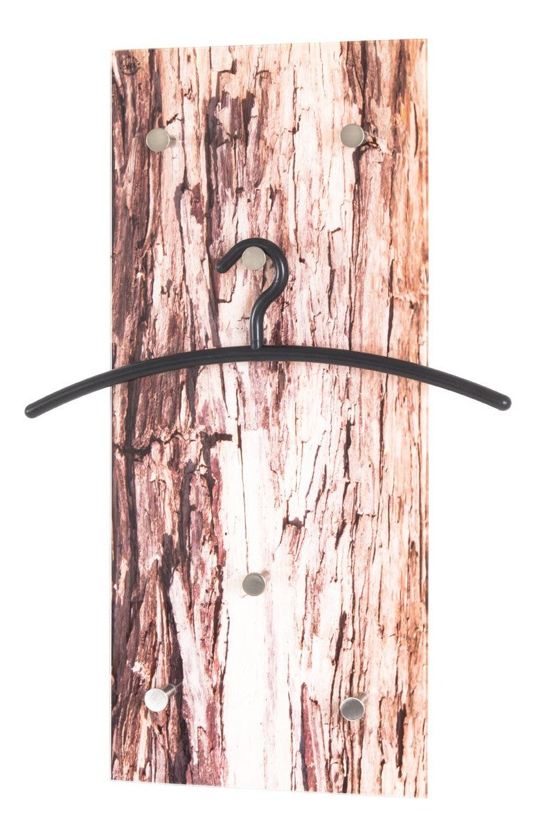 Haku Wandgarderobe aus Sicherheitsglas mit Baumrinden-Motiv, 6 Haken