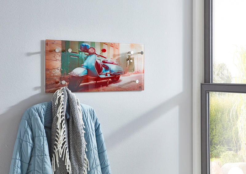 Wandgarderobe mit 6 Haken, Glas Motiv Roller, Edelstahloptik – Ansicht 2