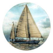 Beistelltisch rund aus Stahlrohr mit Glas-Ablage, Motiv Segelschiff – Ansicht 3