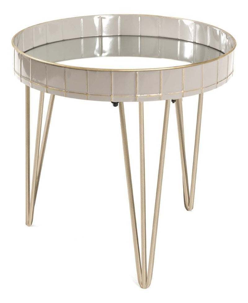 Haku Beistelltisch rund mit Spiegel-Ablage, Art Deco Gold-Taupe