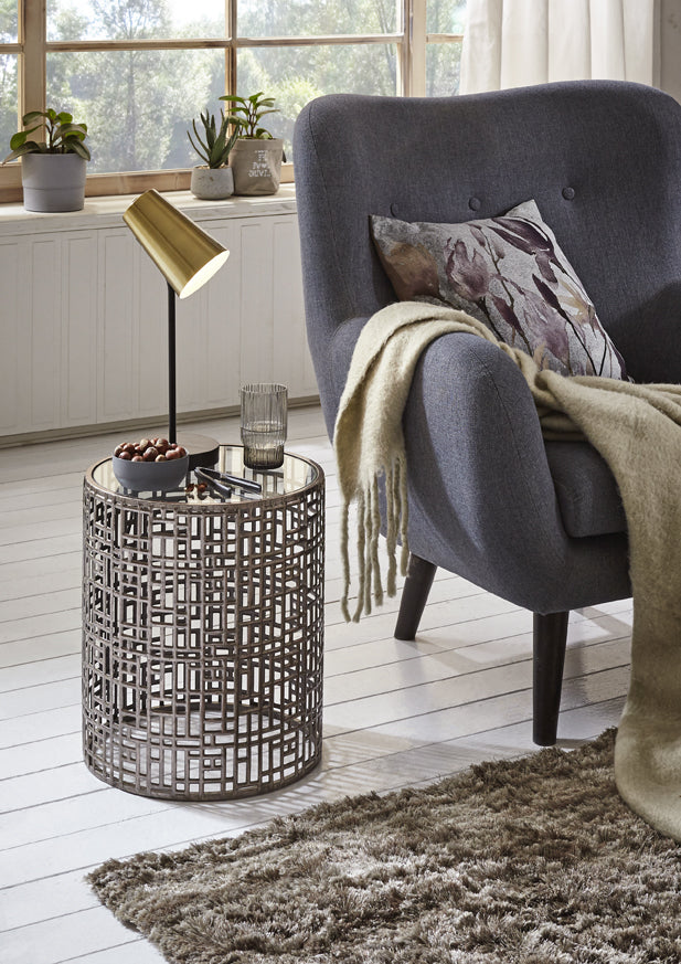 Haku Beistelltisch Art Deco aus Metall mit Sicherheitsglas, bronze